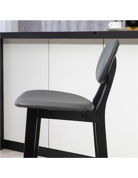 HOMCOM Bar Stools Set of 2, Breakfast Bar Chairs, PU Leather Upholstered Kitchen Stools with Backs, Footrests and Solid Wood Leg