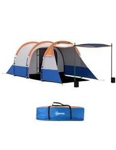 Outsunny Camping Tent, Large Tunnel Tent with Bedroom and Living Area, 2000mm Waterproof, Portable with Bag for 2-3 Man, Orange