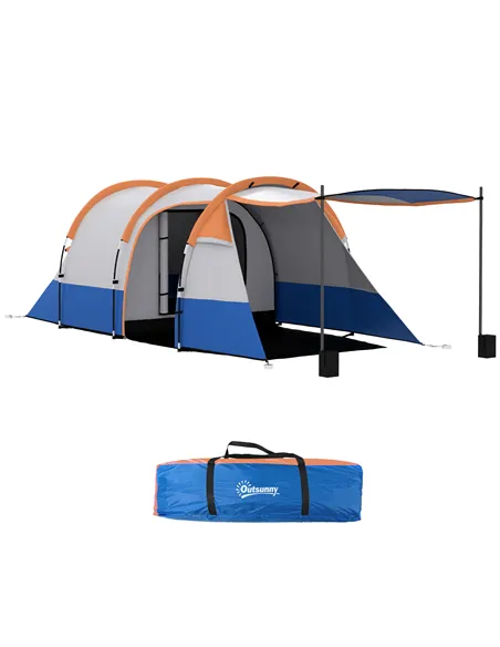 Outsunny Camping Tent, Large Tunnel Tent with Bedroom and Living Area, 2000mm Waterproof, Portable with Bag for 2-3 Man, Orange