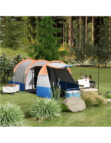 Outsunny Camping Tent, Large Tunnel Tent with Bedroom and Living Area, 2000mm Waterproof, Portable with Bag for 2-3 Man, Orange