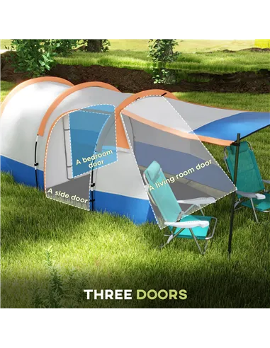 Outsunny Camping Tent, Large Tunnel Tent with Bedroom and Living Area, 2000mm Waterproof, Portable with Bag for 2-3 Man, Orange