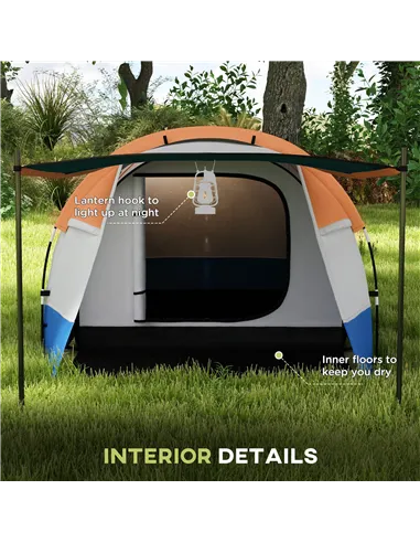 Outsunny Camping Tent, Large Tunnel Tent with Bedroom and Living Area, 2000mm Waterproof, Portable with Bag for 2-3 Man, Orange
