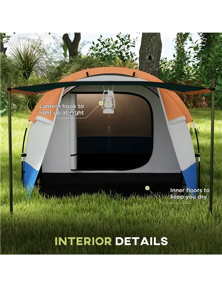 Outsunny Camping Tent, Large Tunnel Tent with Bedroom and Living Area, 2000mm Waterproof, Portable with Bag for 2-3 Man, Orange