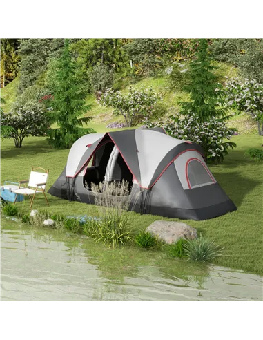 Outsunny Camping Tent for 6-8 Man with 2000mm Waterproof Rainfly and Carry Bag for Fishing Hiking Festival, Grey