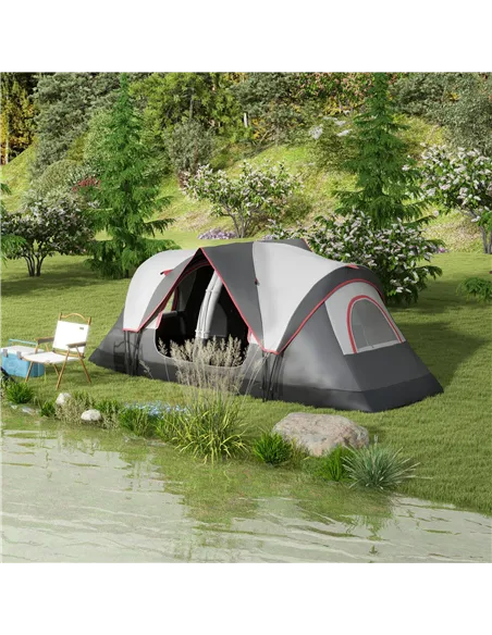 Outsunny Camping Tent for 6-8 Man with 2000mm Waterproof Rainfly and Carry Bag for Fishing Hiking Festival, Grey