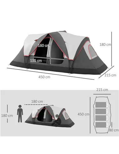 Outsunny Camping Tent for 6-8 Man with 2000mm Waterproof Rainfly and Carry Bag for Fishing Hiking Festival, Grey