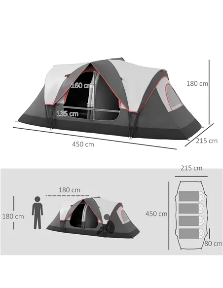 Outsunny Camping Tent for 6-8 Man with 2000mm Waterproof Rainfly and Carry Bag for Fishing Hiking Festival, Grey