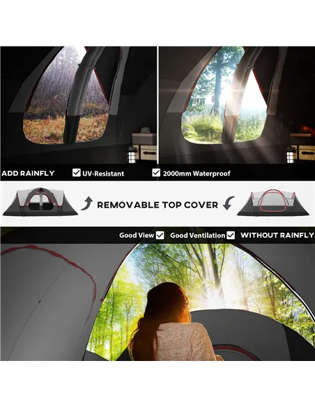 Outsunny Camping Tent for 6-8 Man with 2000mm Waterproof Rainfly and Carry Bag for Fishing Hiking Festival, Grey