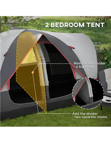 Outsunny Camping Tent for 6-8 Man with 2000mm Waterproof Rainfly and Carry Bag for Fishing Hiking Festival, Grey