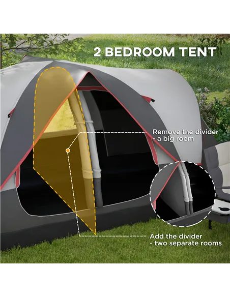 Outsunny Camping Tent for 6-8 Man with 2000mm Waterproof Rainfly and Carry Bag for Fishing Hiking Festival, Grey