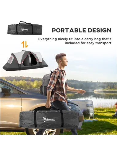 Outsunny Camping Tent for 6-8 Man with 2000mm Waterproof Rainfly and Carry Bag for Fishing Hiking Festival, Grey