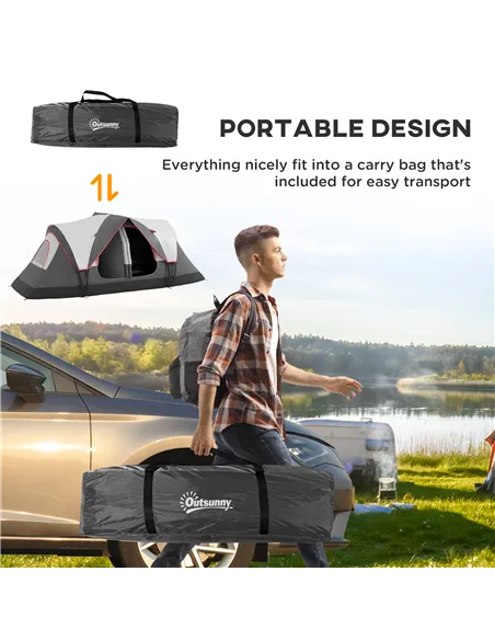Outsunny Camping Tent for 6-8 Man with 2000mm Waterproof Rainfly and Carry Bag for Fishing Hiking Festival, Grey