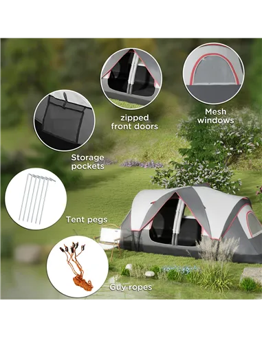 Outsunny Camping Tent for 6-8 Man with 2000mm Waterproof Rainfly and Carry Bag for Fishing Hiking Festival, Grey