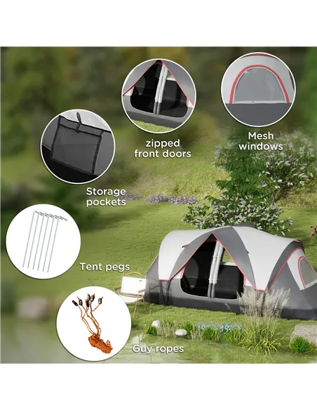 Outsunny Camping Tent for 6-8 Man with 2000mm Waterproof Rainfly and Carry Bag for Fishing Hiking Festival, Grey