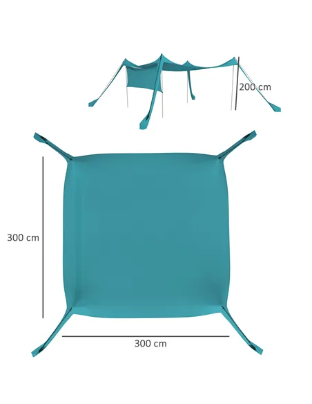 Outsunny Beach Tent Event Shelter with Detachable Sidewall and Carry Bag, for Camping, Trips, Fishing, Picnics, Sky Blue