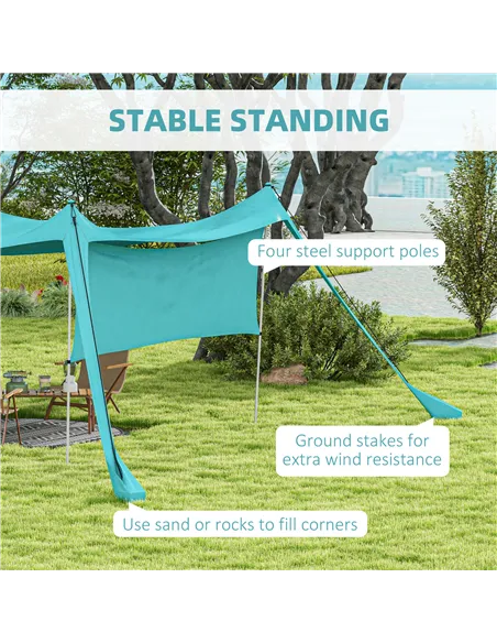 Outsunny Beach Tent Event Shelter with Detachable Sidewall and Carry Bag, for Camping, Trips, Fishing, Picnics, Sky Blue