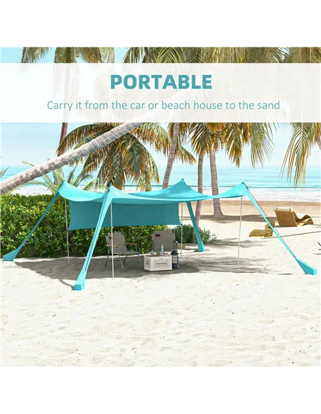 Outsunny Beach Tent Event Shelter with Detachable Sidewall and Carry Bag, for Camping, Trips, Fishing, Picnics, Sky Blue