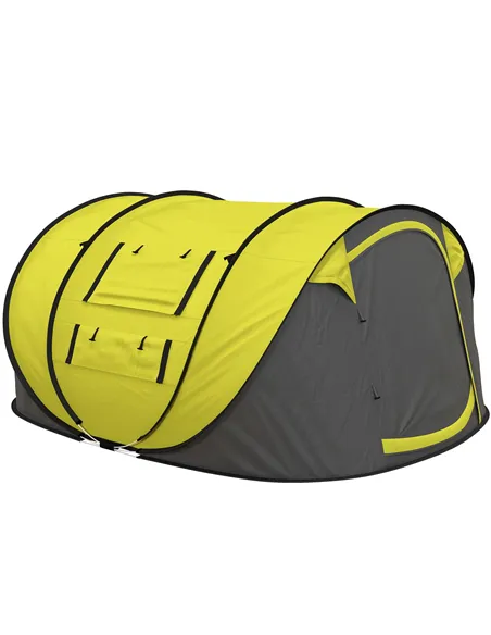 Outsunny 4 Person Pop-up Camping Tent Family Tent with Ground Sheet, 4 Windows and Portable Carry Bag for Beach Outdoor Trip, Ye