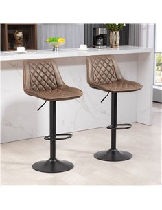 HOMCOM Bar Stools Set of 2, Retro Adjustable Kitchen Stool, Swivel PU Leather Upholstered Bar Chairs with Back, Footrest and Ste 2