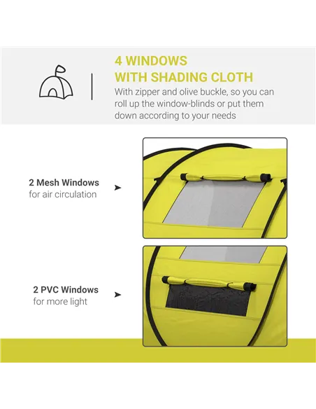 Outsunny 4 Person Pop-up Camping Tent Family Tent with Ground Sheet, 4 Windows and Portable Carry Bag for Beach Outdoor Trip, Ye
