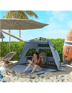 Outsunny 2-3 Person Pop Up Beach Tent, UPF15+ Sun Shelter with Extended Floor, Sandbags, Mesh Windows and Carry Bag, Light Blue 2