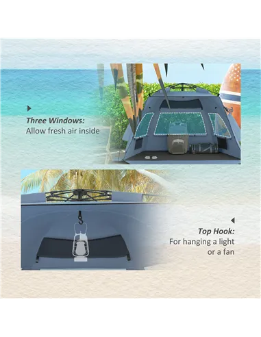 Outsunny 2-3 Person Pop Up Beach Tent, UPF15+ Sun Shelter with Extended Floor, Sandbags, Mesh Windows and Carry Bag, Light Blue