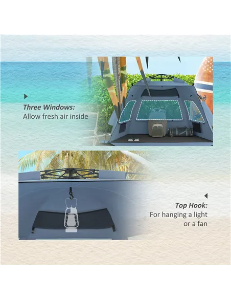 Outsunny 2-3 Person Pop Up Beach Tent, UPF15+ Sun Shelter with Extended Floor, Sandbags, Mesh Windows and Carry Bag, Light Blue