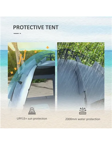 Outsunny 2-3 Person Pop Up Beach Tent, UPF15+ Sun Shelter with Extended Floor, Sandbags, Mesh Windows and Carry Bag, Light Blue