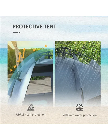 Outsunny 2-3 Person Pop Up Beach Tent, UPF15+ Sun Shelter with Extended Floor, Sandbags, Mesh Windows and Carry Bag, Light Blue