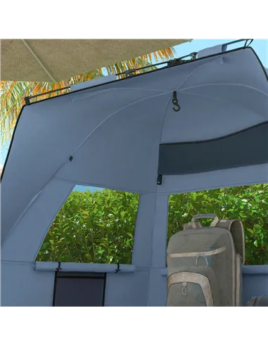 Outsunny 2-3 Person Pop Up Beach Tent, UPF15+ Sun Shelter with Extended Floor, Sandbags, Mesh Windows and Carry Bag, Light Blue