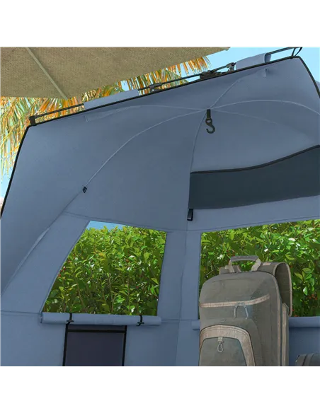 Outsunny 2-3 Person Pop Up Beach Tent, UPF15+ Sun Shelter with Extended Floor, Sandbags, Mesh Windows and Carry Bag, Light Blue