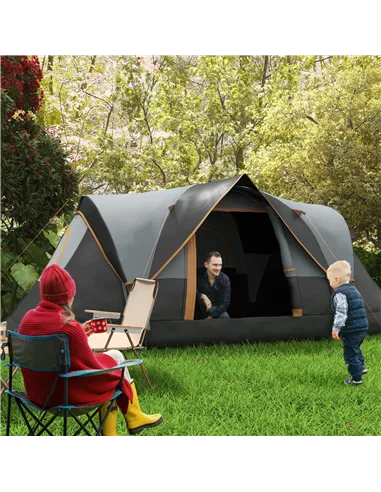 Outsunny 5-6 Man Dome Camping Tent - Light Grey and Black