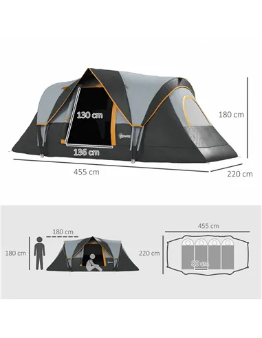 Outsunny 5-6 Man Dome Camping Tent - Light Grey and Black