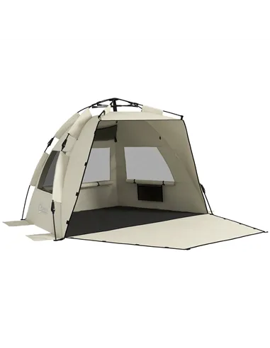 Outsunny Three-Man UPF15+ Beach Tent, with Extended Floor - Green