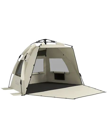 Outsunny Three-Man UPF15+ Beach Tent, with Extended Floor - Green