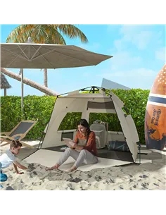 Outsunny Three-Man UPF15+ Beach Tent, with Extended Floor - Green 2