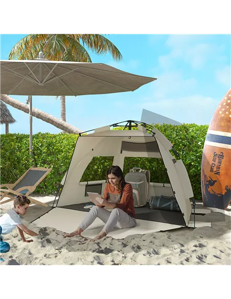 Outsunny Three-Man UPF15+ Beach Tent, with Extended Floor - Green