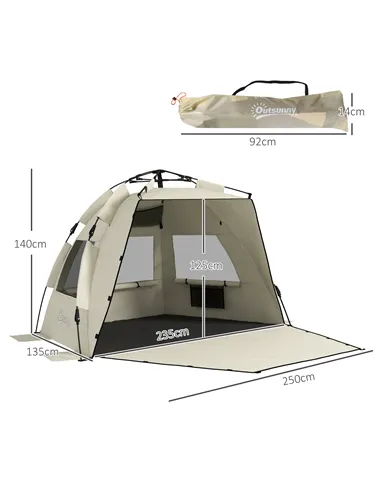 Outsunny Three-Man UPF15+ Beach Tent, with Extended Floor - Green
