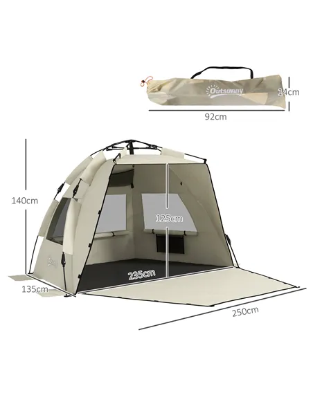 Outsunny Three-Man UPF15+ Beach Tent, with Extended Floor - Green