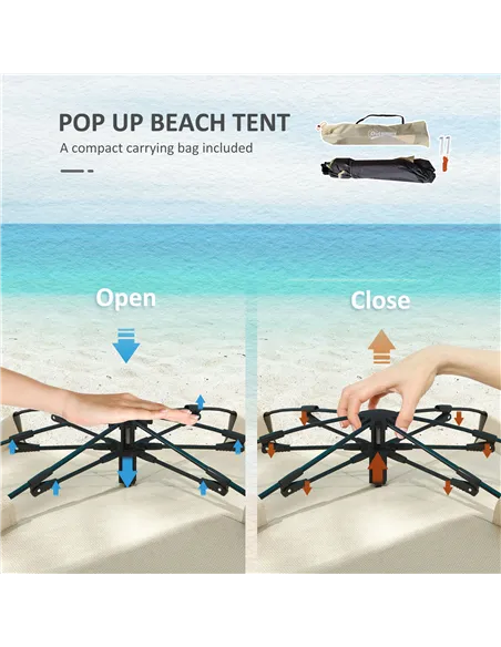 Outsunny Three-Man UPF15+ Beach Tent, with Extended Floor - Green