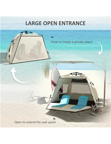 Outsunny Three-Man UPF15+ Beach Tent, with Extended Floor - Green