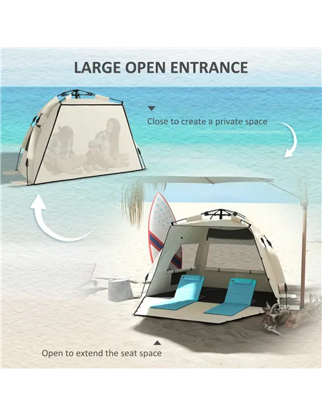Outsunny Three-Man UPF15+ Beach Tent, with Extended Floor - Green