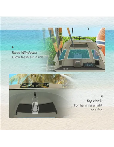 Outsunny Three-Man UPF15+ Beach Tent, with Extended Floor - Green