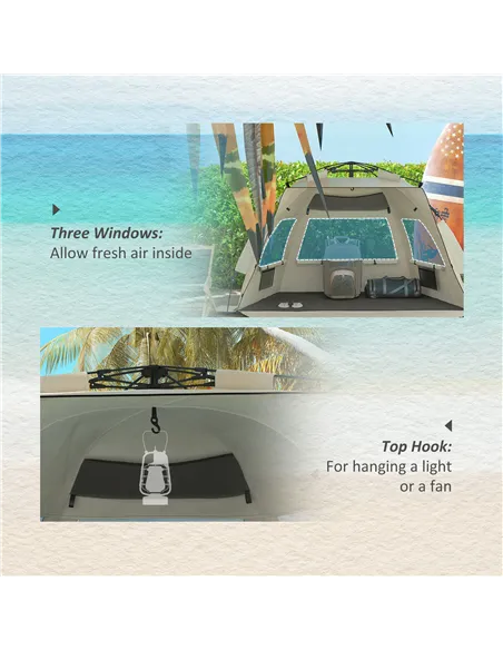 Outsunny Three-Man UPF15+ Beach Tent, with Extended Floor - Green