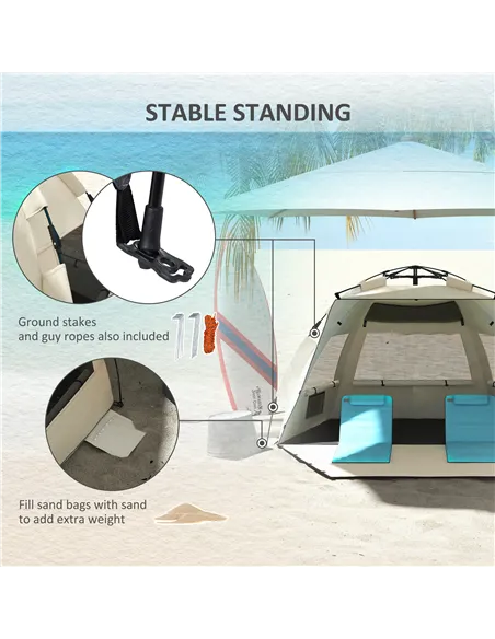 Outsunny Three-Man UPF15+ Beach Tent, with Extended Floor - Green