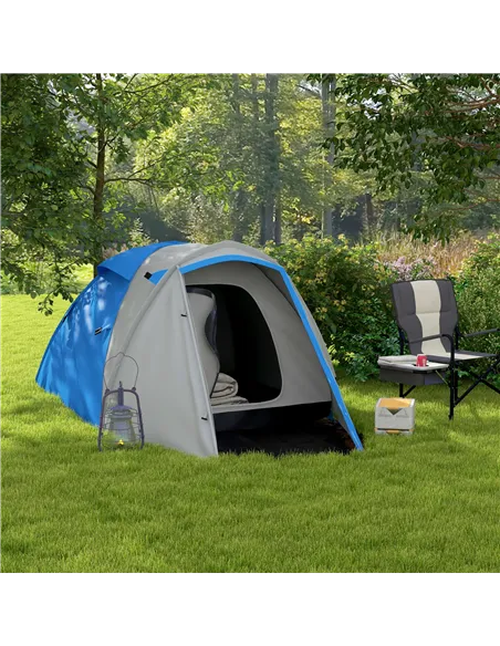 Outsunny Two-Man Dome Tent, with Front Porch and Accessories - Blue/Grey
