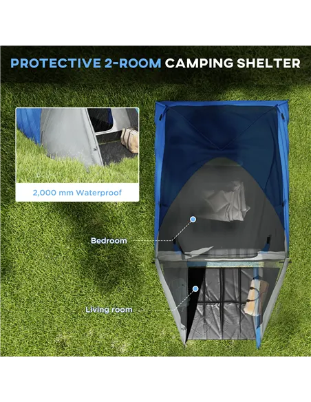 Outsunny Two-Man Dome Tent, with Front Porch and Accessories - Blue/Grey