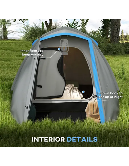 Outsunny Two-Man Dome Tent, with Front Porch and Accessories - Blue/Grey
