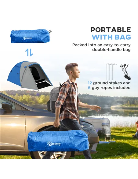 Outsunny Two-Man Dome Tent, with Front Porch and Accessories - Blue/Grey