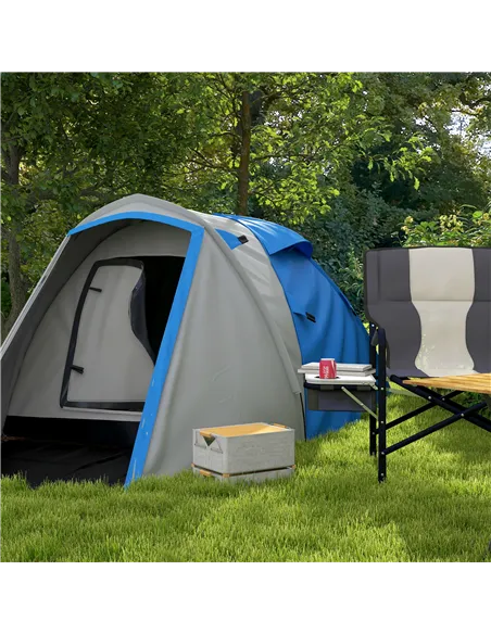 Outsunny Two-Man Dome Tent, with Front Porch and Accessories - Blue/Grey